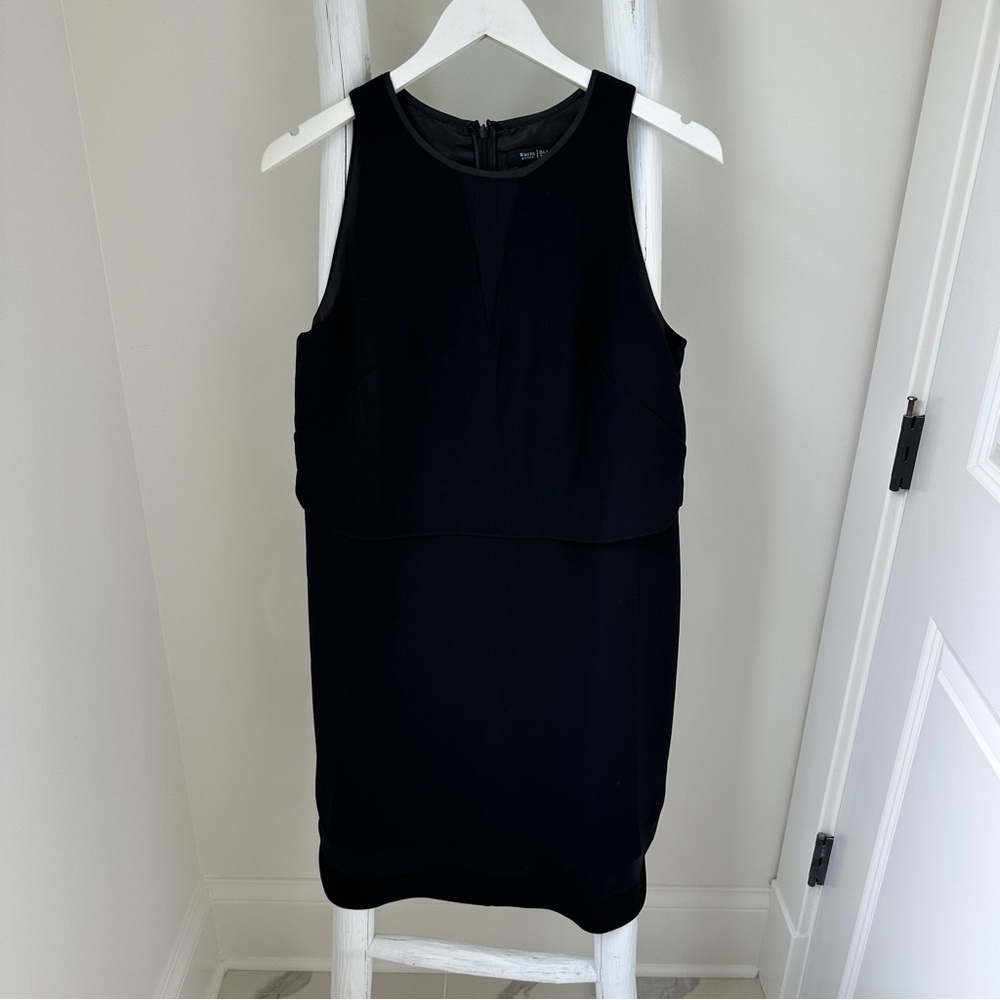 White House Black Market Double Layer Black Sleeveless Shift Dress Size  12